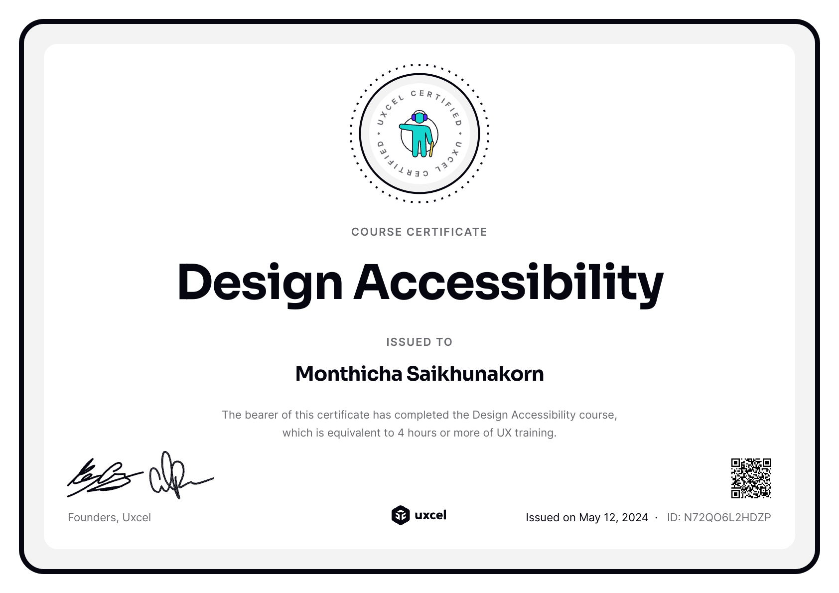 Monthicha Saikhunakorn's certificate